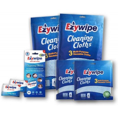 Durable machine washable Ezywipe clean cloth group reusable not fluff ecofriendly biodegradable 6 pens (M) (L) and 2 (XL) CLOTHS