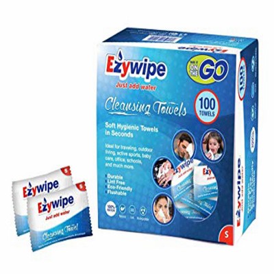 Ezywipe compressed cleansing towel 100 packs  100% rayon certification biodegradable for travel camping families