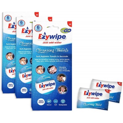 Ezywipe  compressed cleaning towel - medium  (3 sets of 6) disposable reusable biodegradable cosmetic outdoor renewal wipe clean