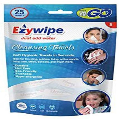 Ezywipe compressed towel clean face 100% rayon biodegradable low allergen 25 packages trumpet