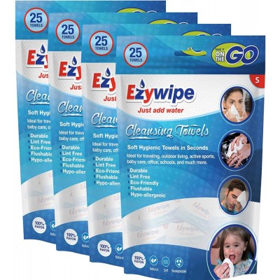 Ezywipe -- compress face towel -- small -- low sensitivity material biodegradable -- candy pack fast quick drying